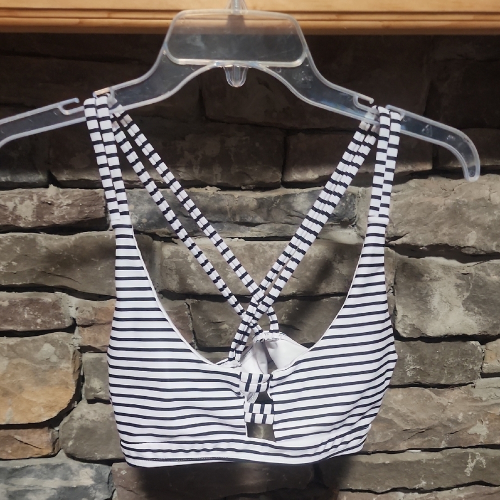 Striped Black and White Bikini Top